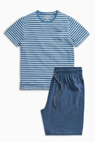 Blue Striped Shorts Set